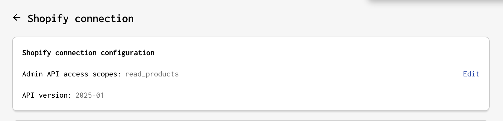 The section where a user updates Shopify scopes and models