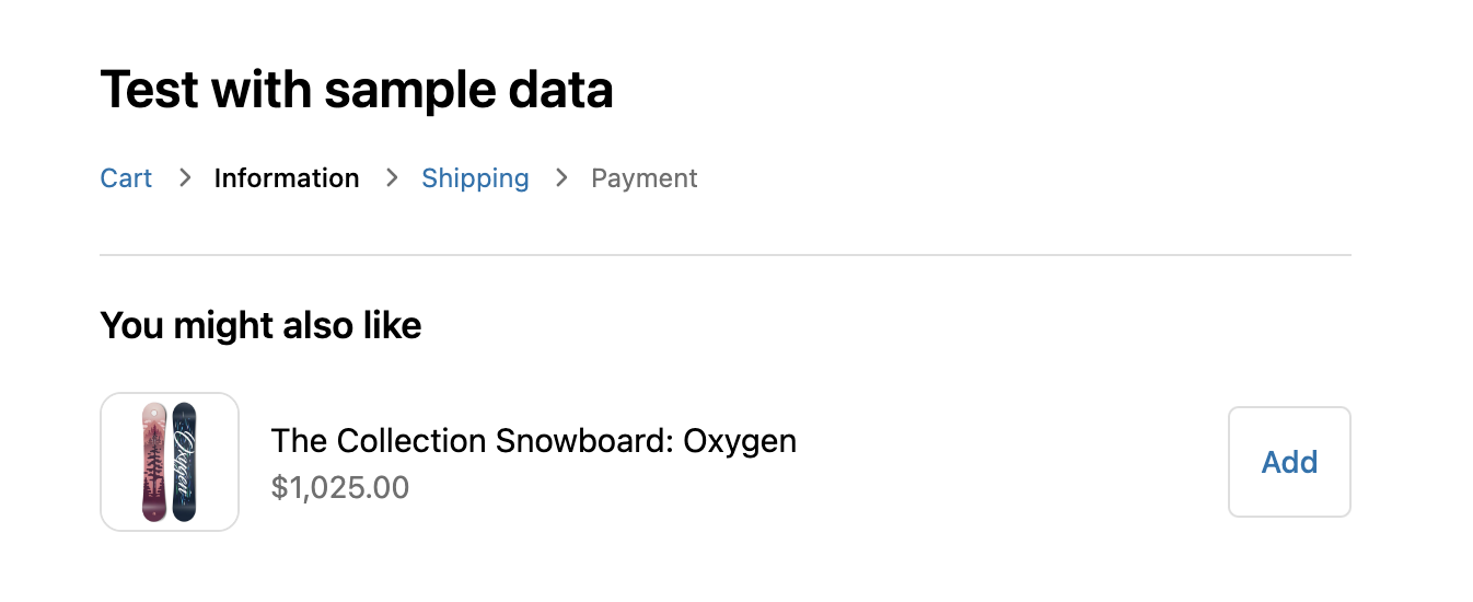 A screenshot of the extension rendered in a Shopify checkout