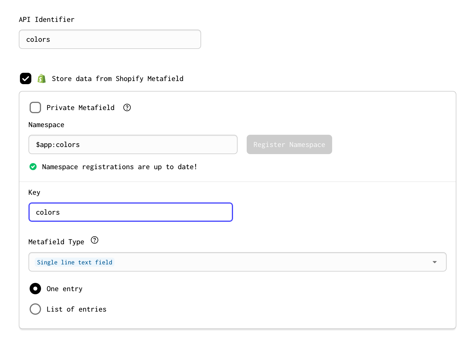 Input and register the new app-owned metafield