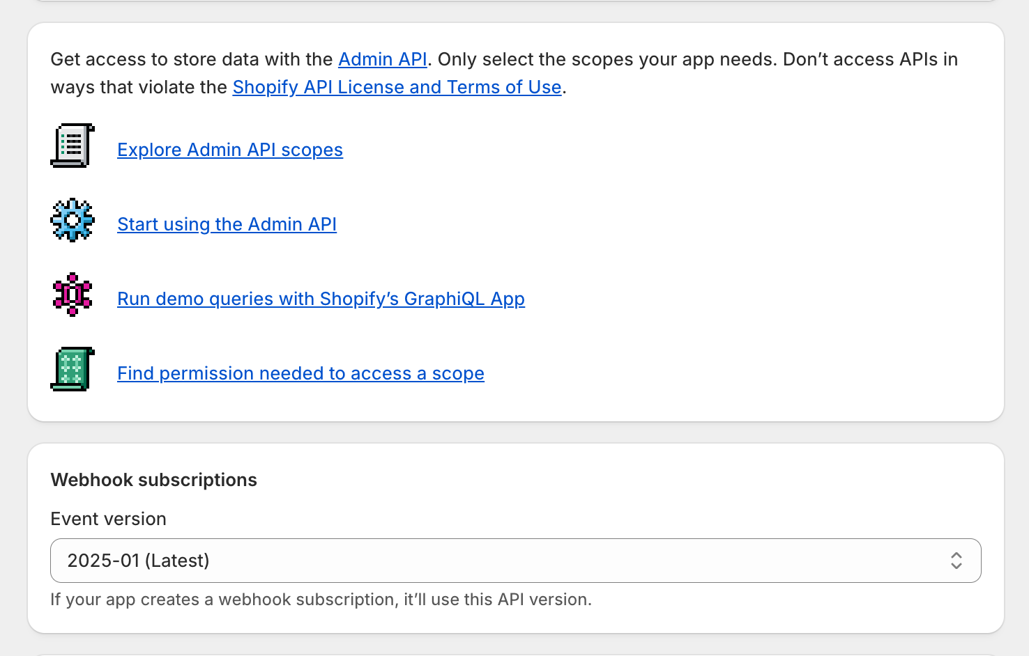 Screenshot of Partner Dashboard app setup event version