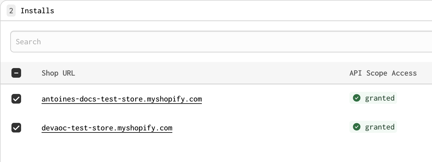 Displays available bulk operations on the on the Installs page, 'Sync' and 'Register Webhooks'