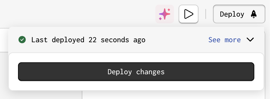 A screenshot of the deployment button and popup in the Gadget editor.