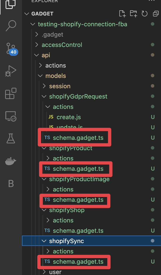 Shopify connection in the meta-data file for settings
