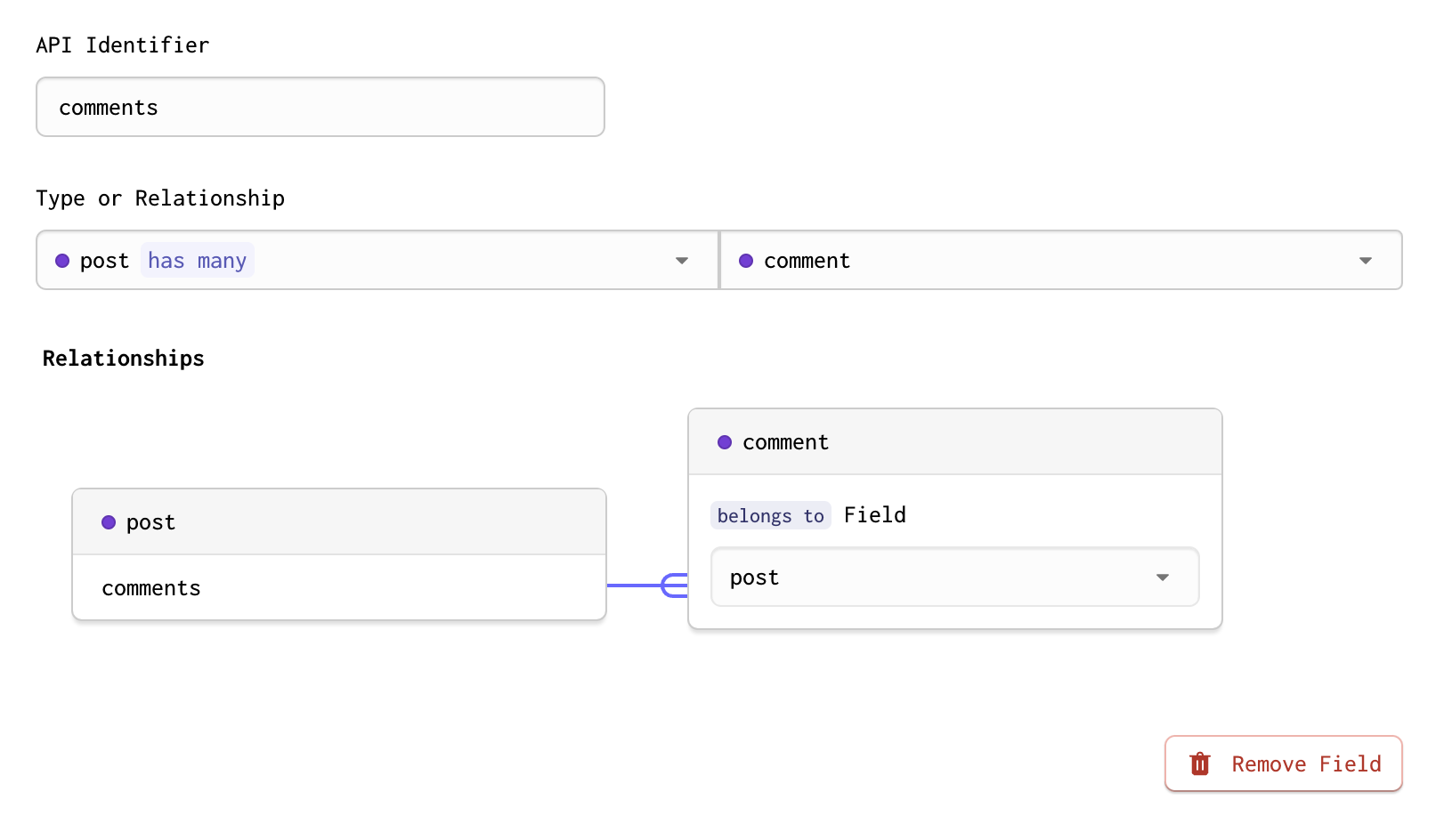 A completed relationship field connection in Gadget