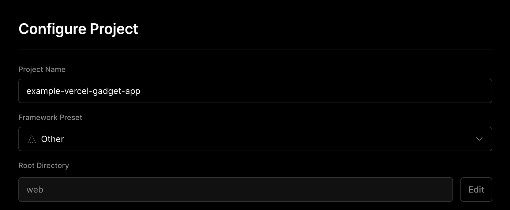 Vercel output directory section image