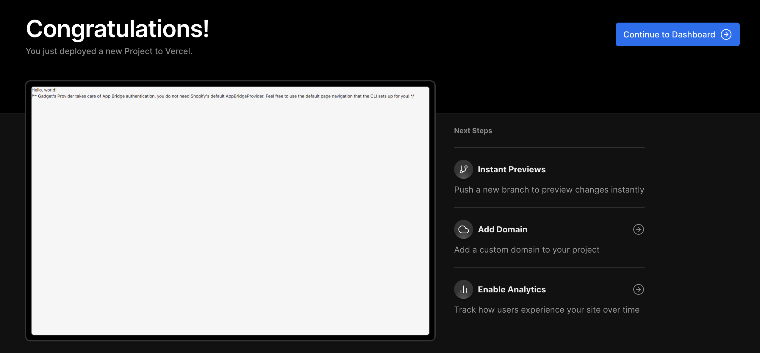 Vercel deployment success page image