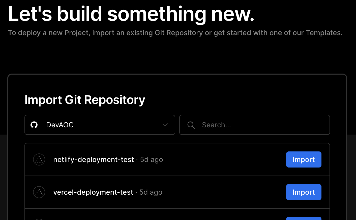 Vercel import repository image